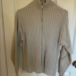 Faconnable Zip Up Light Taupe Ribbed Sweater Medium Patch Work
